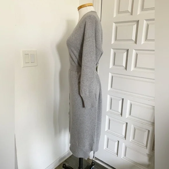 Peserico Gray (Grey) Cashmere Wool Silk Sweater Dress Tie Waist Size 48 IT - Picture 6 of 15
